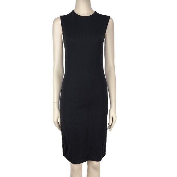 VINCE Black Office‎ Round Neck Fitted Sheat Stretch Comfortable Midi Dress sz S - Picture 8 of 13